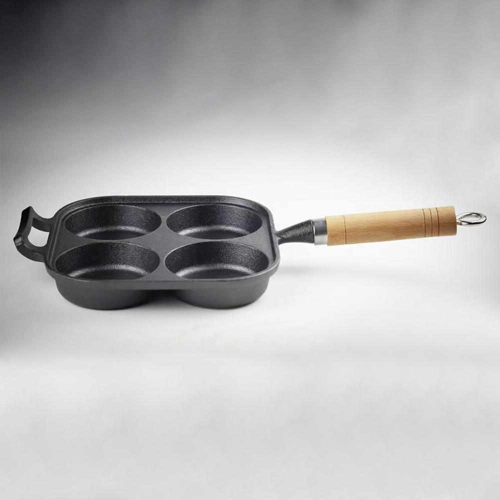 4-Cup Cast Iron Egg Frying Pan with Oil Brush Pancake Pan Omelet Pan Egg Cooker Suitable for Gas Stove & Induction Cookware