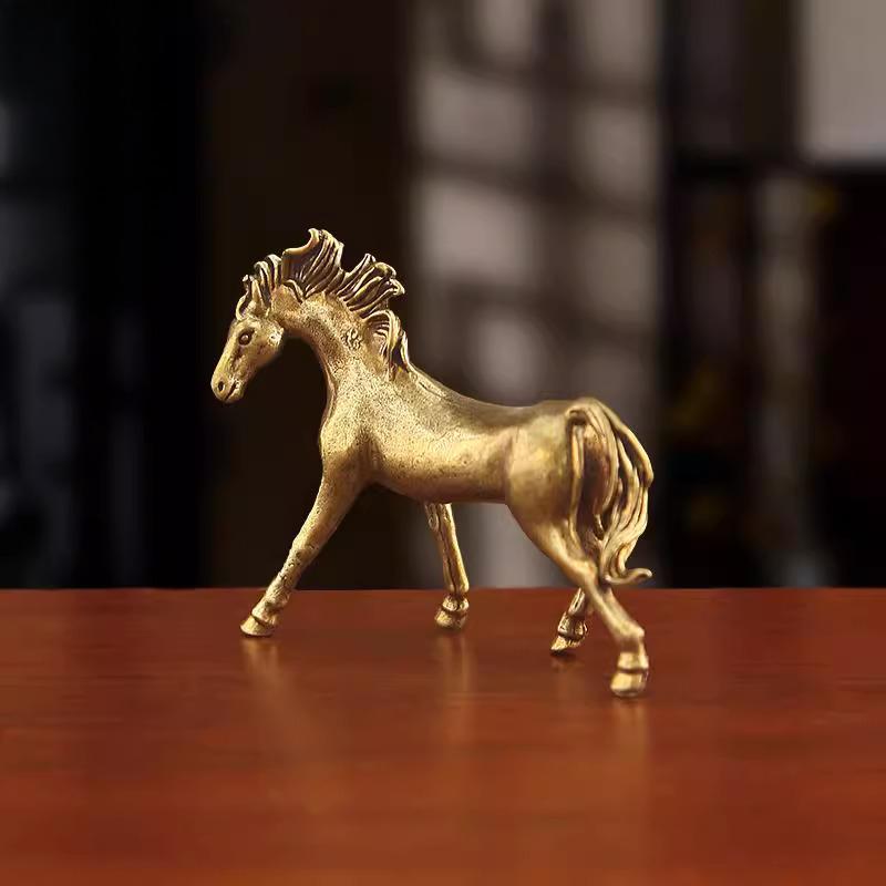 Creative Brass Small Retro Horse Shape Ornament, Micro Landscape Tea Pet Indoor Desktop Decoration Metal Crafts Accessories, 1Pc
