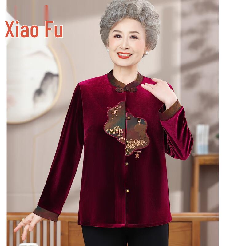 

Блузка из золотого бархата в новом китайском стиле для пожилых женщин 2XL