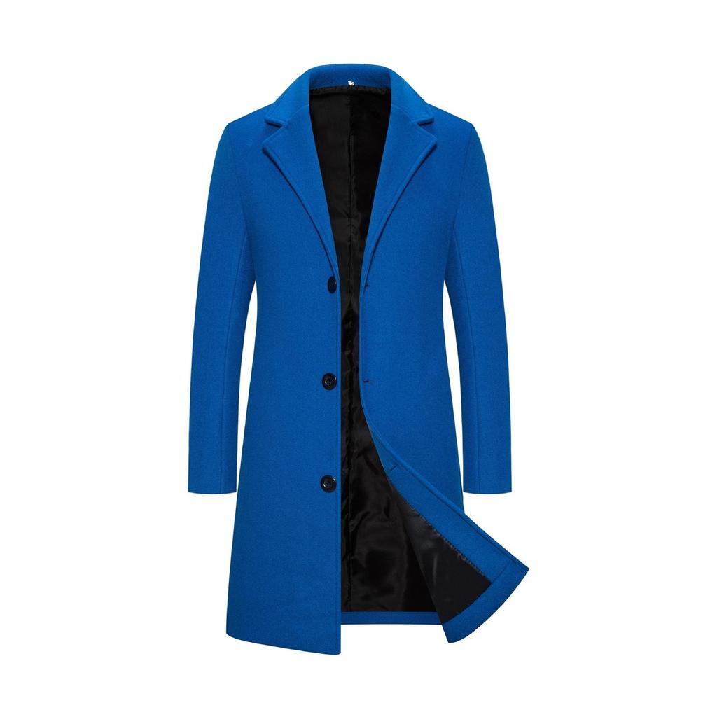Frühling Herbst Langer Baumwollmantel Wollmischung Reine Farbe Casual Business Fashion Herrenbekleidung Schlanke Windjacke