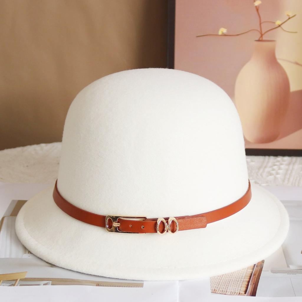 Hat Women's Autumn and Winter Wool British Thermal Basin Hat Foreign Style Short Brim Show Small Face Foldable Bucket Hat Tide