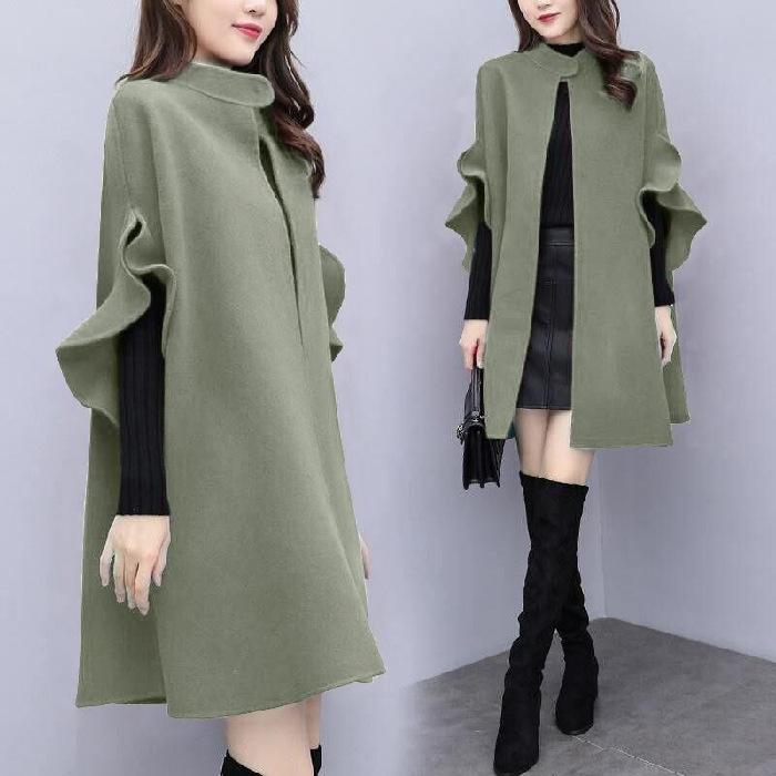 Cappotto da donna business casual in piedi ampio invernale di media lunghezza taglia forte giacca senza bottoni