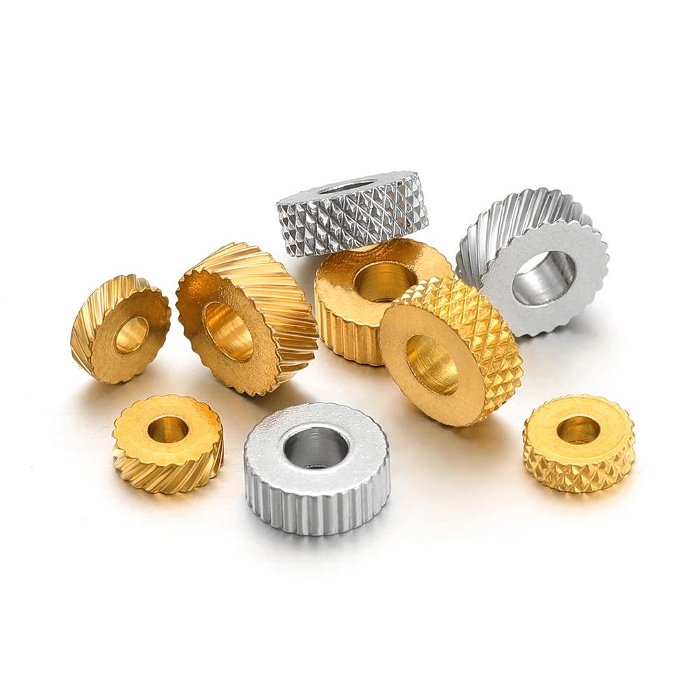 20Pcs Stainless Steel Gold Texture Flat Spacer Beads Loose Bead for DIY Bracelet Necklace Jewelry Making Charm Finding 4/5/6/8mm