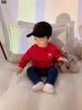 Red Embroidered Horse Family Hoodies - Festive Parent-Child Outfit for Three, Plus Velvet, Perfect for New Year.