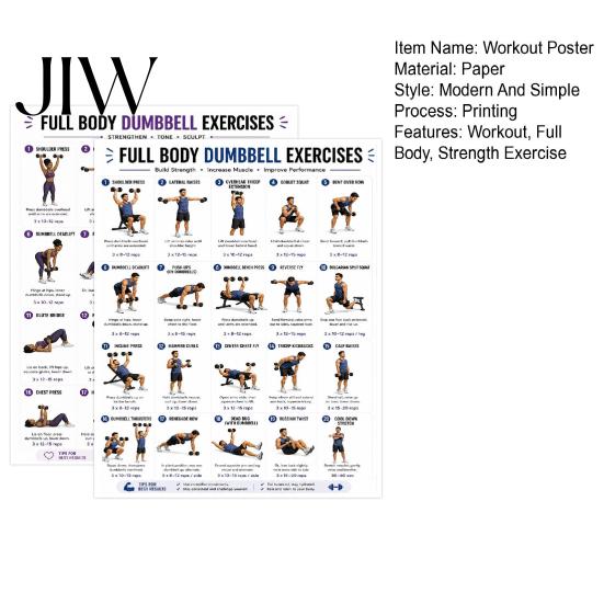 Decorazione Palestra in Casa 2 Pezzi Poster Grafico Allenamento Manubri, Arte Murale Routine di Allenamento Esercizi Full Body, Guida Fitness Forza per Arte