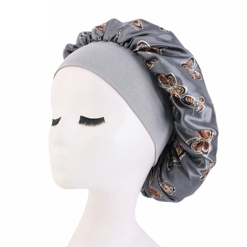 

Wide Brim Nightcap Headband for Butterfly Print Satin Hair Bonnet Chemotherapy Hat Haircare Turban Hat for Women Men