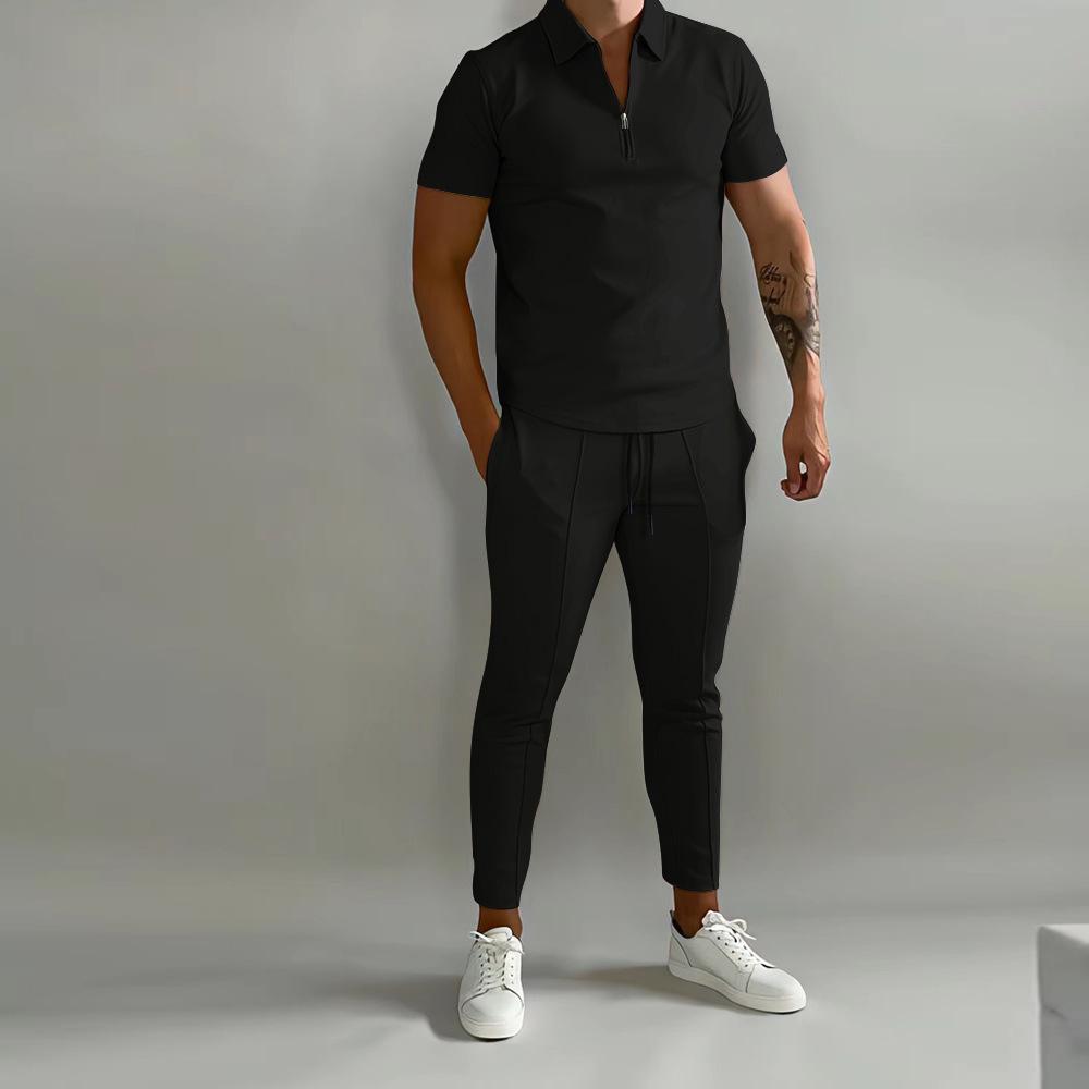2025 Summer Slim Fit Men's Suit: Short Sleeve, Long Pants Casual Sports Set