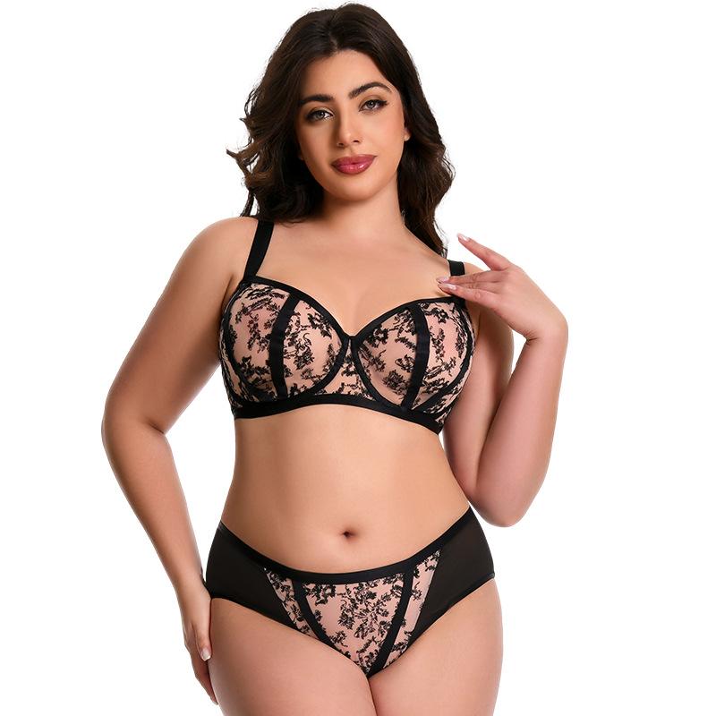 European & American Plus Size Mesh Lingerie Set: Anti-Sagging, Large Cup for Women