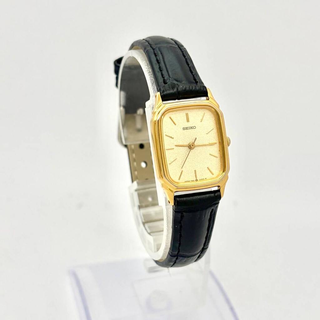 SEIKO Gold Rectangular Watch 904968 with New Strap [Excellent Condition/New Battery] Ladies' 7321-6270
