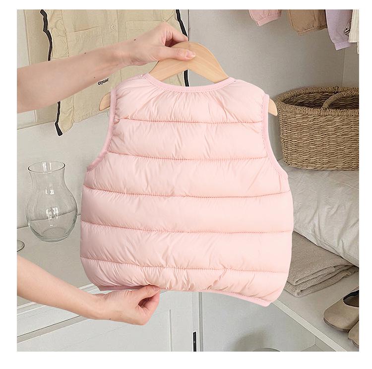 2026 Autumn-Winter Kids' Lightweight Down Cotton Vest - Boys & Girls Sleeveless, Warm, Versatile Korean Style Solid Color Cape