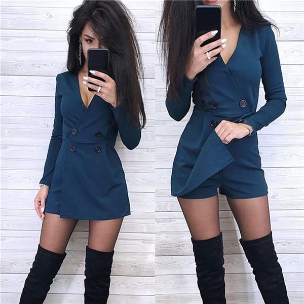 

Мода Женщины Сексуальные V -Шея Короткий рукав Сплошной цвет Пэчворк Бодикон Клуб Повседневный Блейзер Комбинезоны