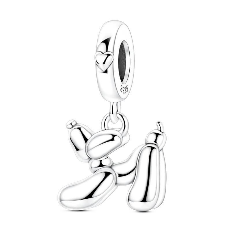 925 Silver Balloon Dog Charm Pendant Smooth Polished 3D Design for Women DIY Jewelry Gift Fit Original Bracelet