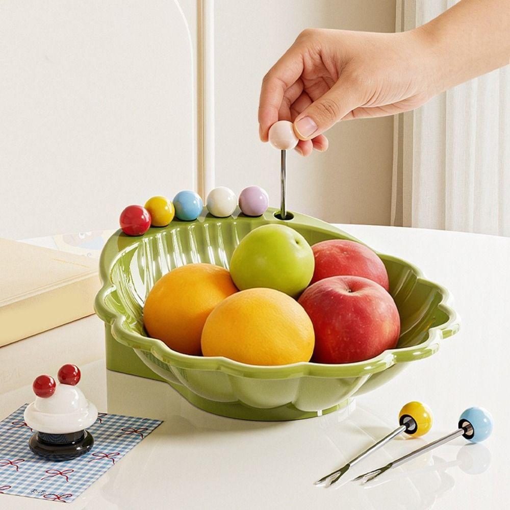 Shell Shape Fruit Bowl with Fork Plastic Integrated Fruit Basin Fruit Serving Plate for Kitchen