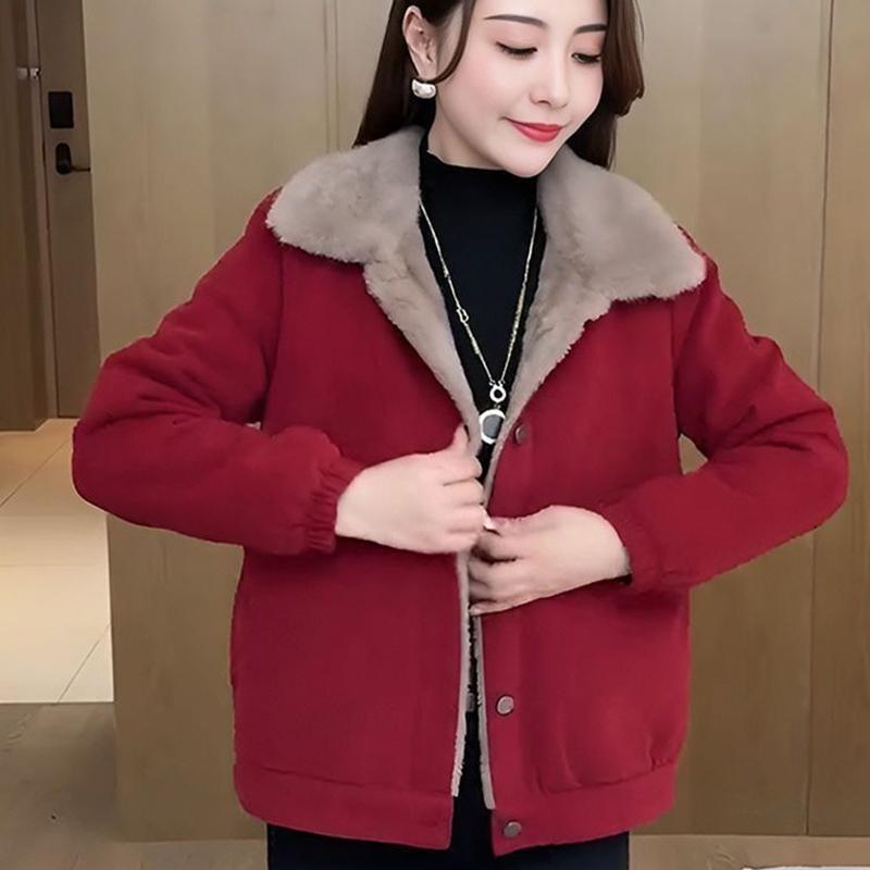 Dame Kordfløyelsjakke Vinter Fortykket Fleecefôret Løs Mote Slankende