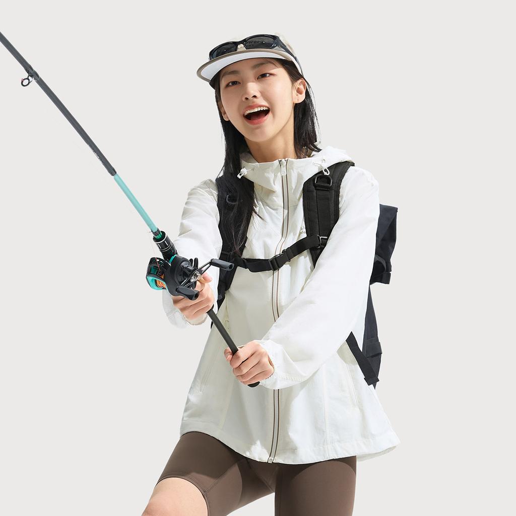 Li Ning Leaf Ruffle Sports Casual Minimalist Solid Color Hooded Zipper Loose Windbreaker Women Outerwear Off-White AFDV448-7