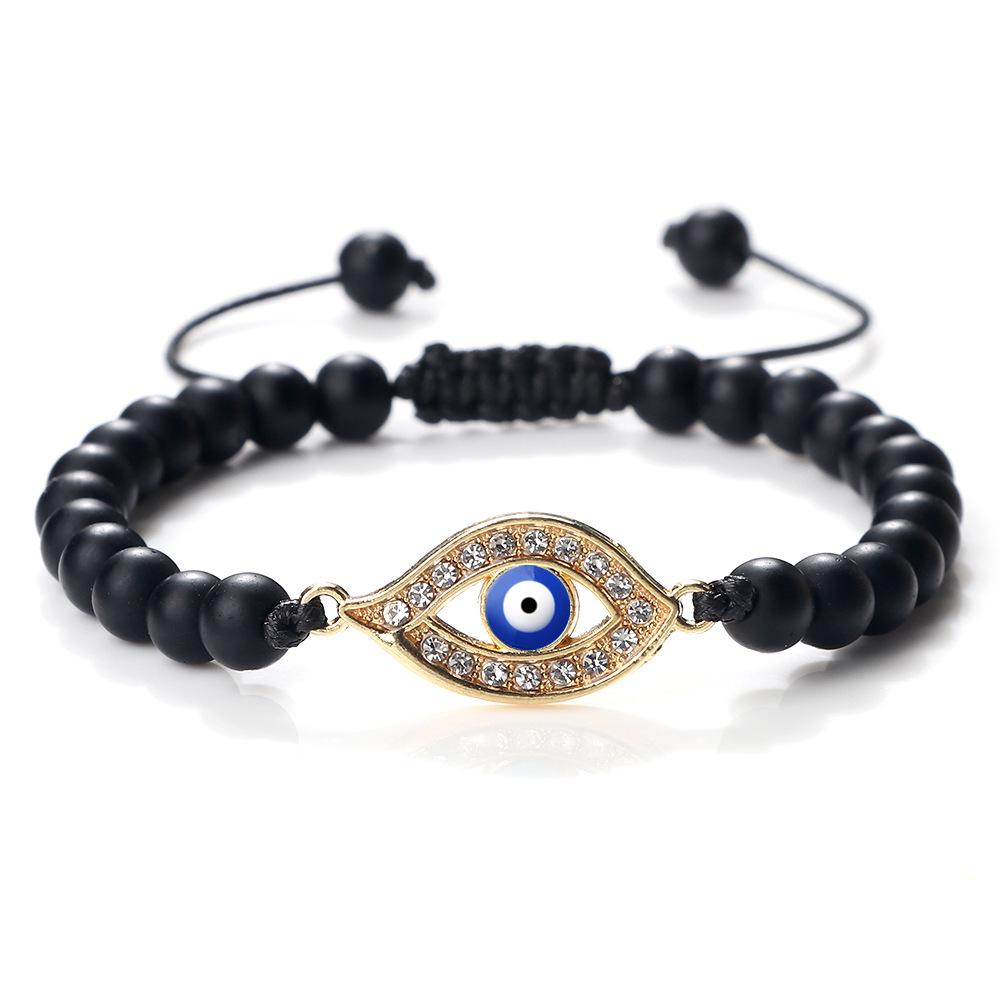 Devil's Eye Round Bead Bracelet with Plated Alloy Woven Cord