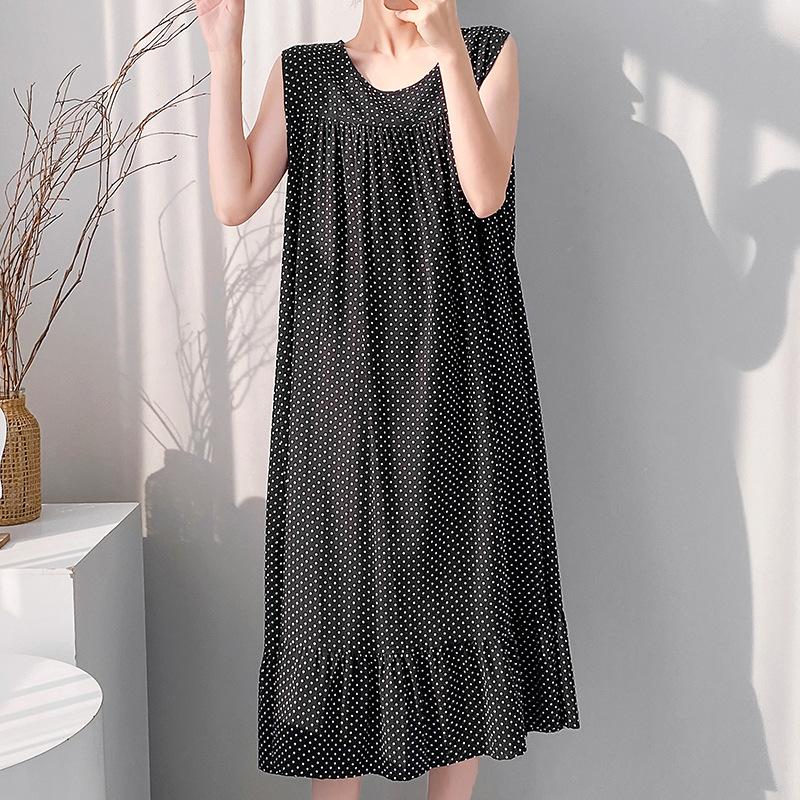 Korean polka dot tank pajamas for women, faux cotton silk, new summer home wear, can be worn as loose dresses outside