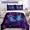 3PC Custom Name Butterfly Roses Bedding Set Duvet Cover Closure Includes 1 Duvet Cover & 2 Pillowcases for Bedroom