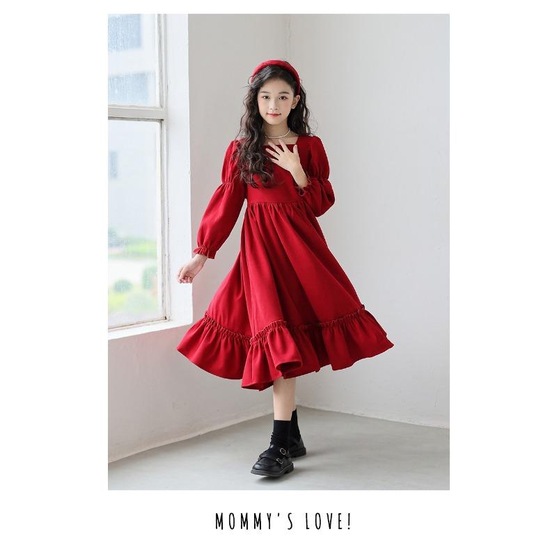 Cute Vintage Girls Lolita Long Sleeve Princess Long Dress For Kids Children