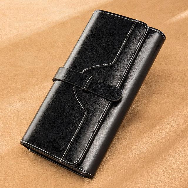 Vintage Damen Geldbörse aus echtem Leder Lang Dreifach gefaltet Clutch Große Kapazität mit Handy Elegant Damen Alltags-Reisetasche