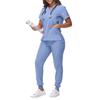 Women's Loose And Comfortable V-neck Short Sleeved Workwear With Tie Up Top And Waist Cinching Beauty Suit Set