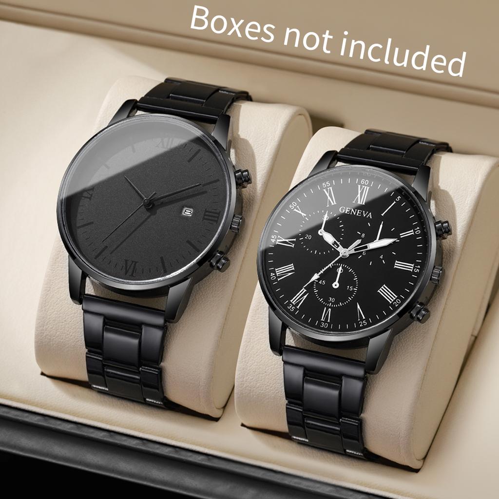 2pcs/set Men's Business Watch Simple Roman Dial Men's Calendar Quartz Combination Watch (Without Box)