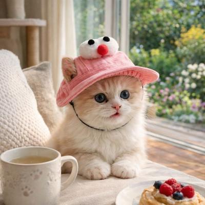 Colorful Adjustable Cat Bucket Hat Round Brim Breathable Cat Baseball Cap with Ear Holes Dog Caps Outdoor