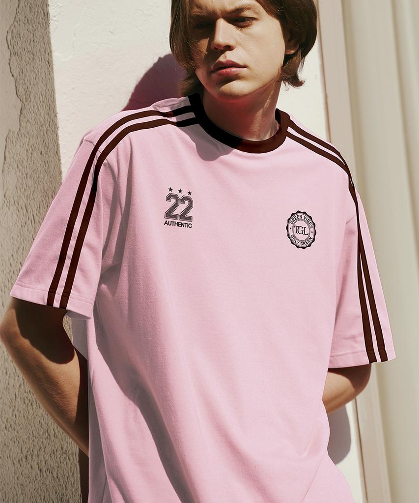 THE GREEN LAB Soccer Football Color Block Short Sleeve T-Shirt [Pink]