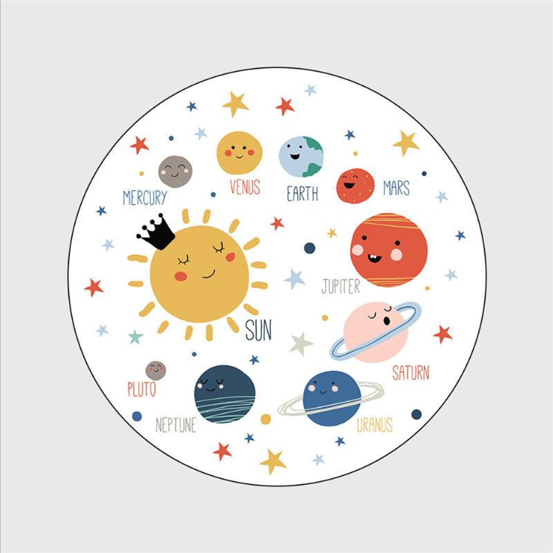 Home Decor Grey Modern Floor Mats Bubble Kiss Colorful Cartoon Space Planet Pattern Round Kids Rug Carpet