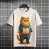 Cat Print T-shirts for Men Casual Short Sleeved Tee Oversized Mens Clothing Men's Funny T-shirt Animal Print Graphic T Shirts