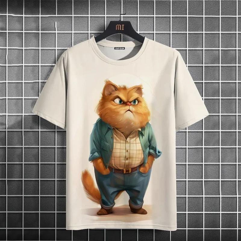 Cat Print T-shirts for Men Casual Short Sleeved Tee Oversized Mens Clothing Men's Funny T-shirt Animal Print Graphic T Shirts