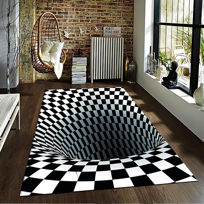 Optical Illusion Checkered Tunnel suitable as a non-slip mat for the living room or bedroom sofa