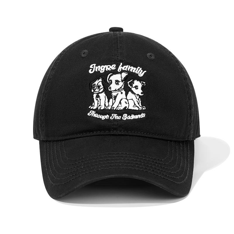 Baseball cap cute puppy embroidery retro red versatile visor production big head circumference cap
