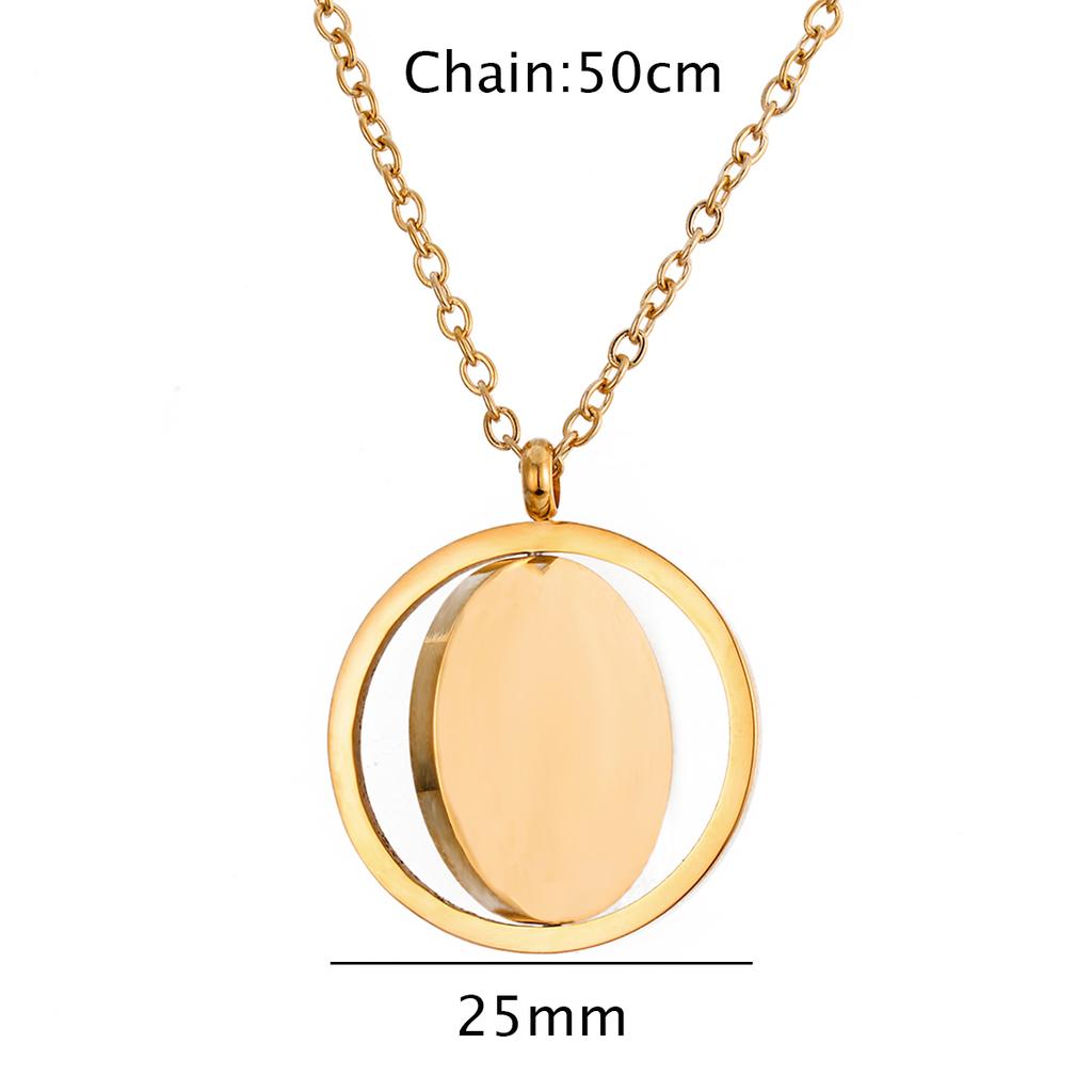 25mm Stainless Steel Rotatable Round Necklaces Customized Name or Logo Metal Charm Statement Mirror Polished Jewelry Gift