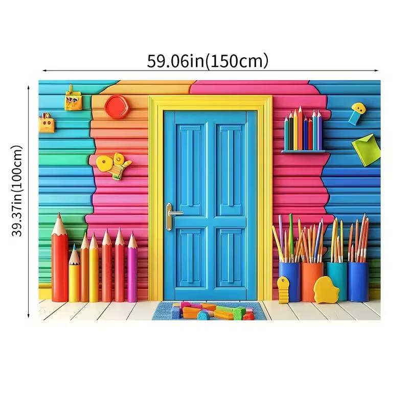 Sfondo per Porta a Disegno 2D Colorato a Pastello Sfondo Fotografico per Aula Bambini