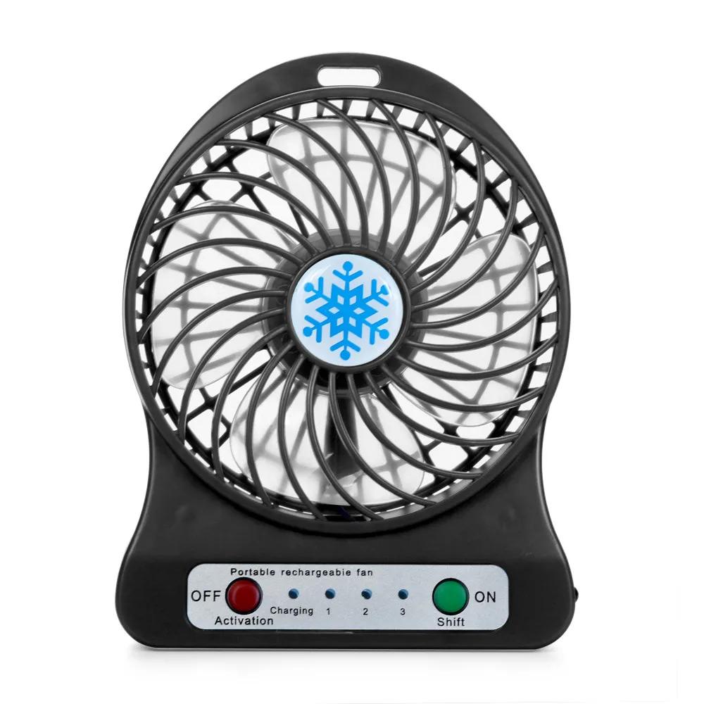 

Mini Portable Fan Usb Rechargeable Fan Portable Rechargeable LED Light Fan Cooler Mini Desk USB 18650 Battery Cooling Fans 14CM чорний