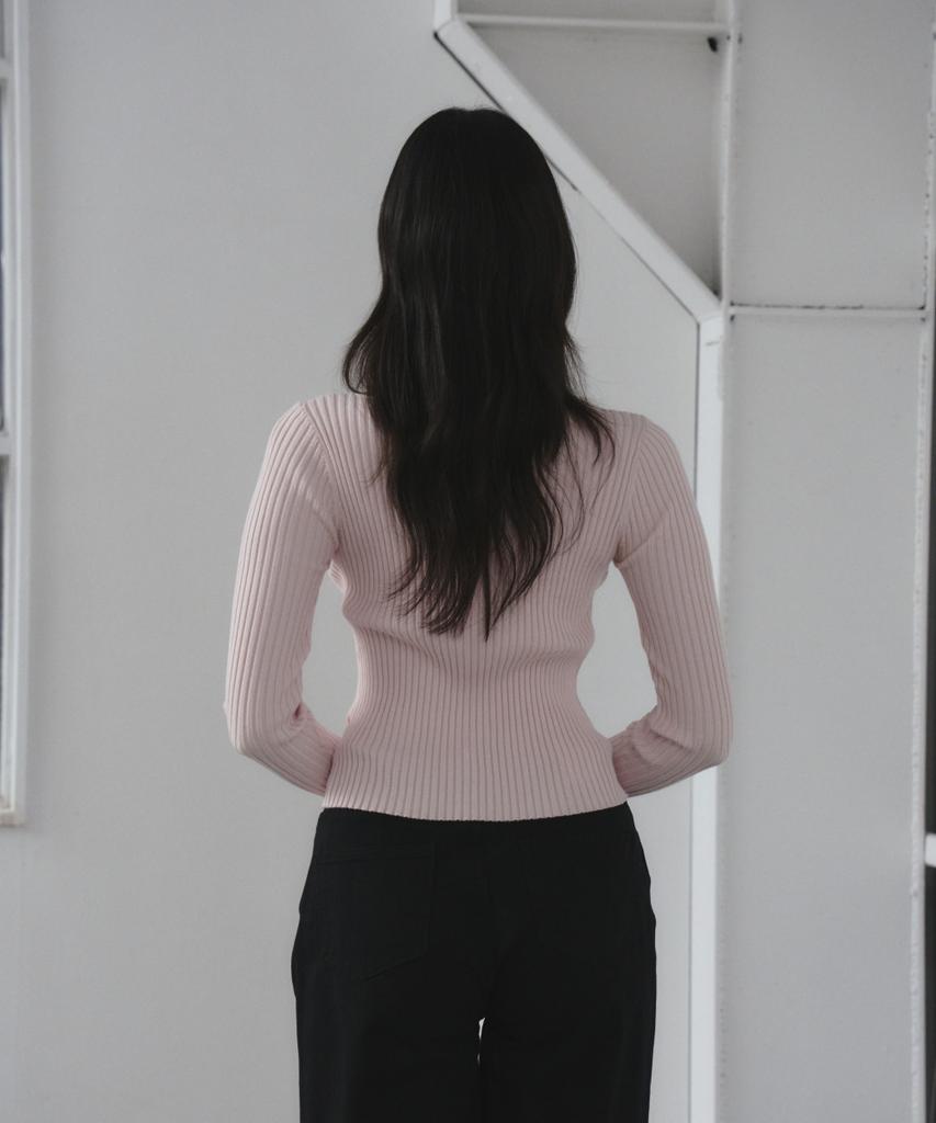 THE GREEN LAB Twist Slim Ribbed Knit [Beige]