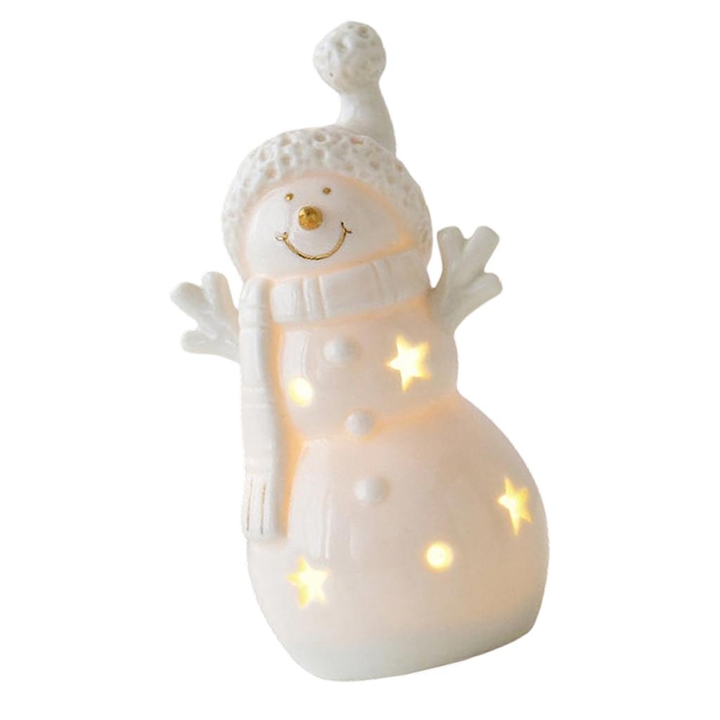 Ceramic Snowman Car Christmas Tree Figurine LED Lighted Cutout Ornament for Table Shelf Decors Compacts Holiday Gift