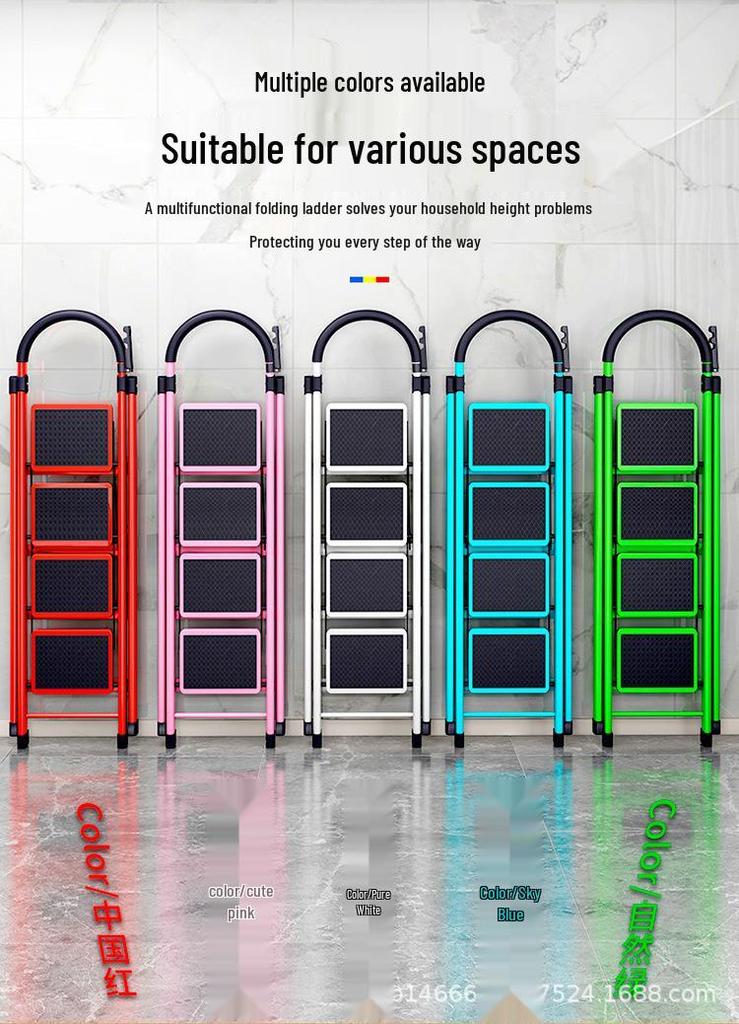 HongfuLai Thickened Folding Household Ladder: 3 to 6 Steps, A-Frame Design