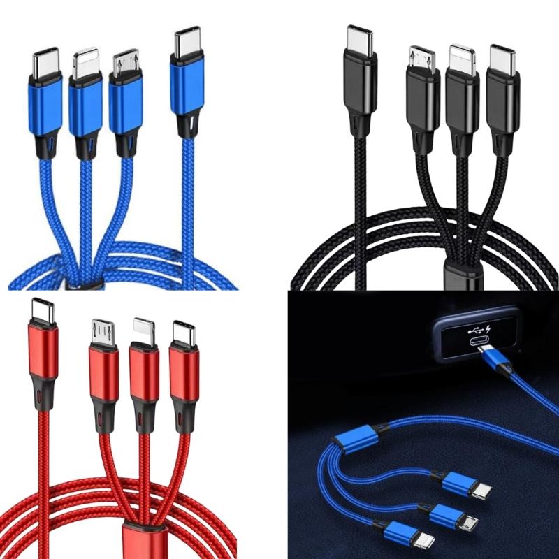 3 Port Braided USB C Charging Cable 4ft Fast Speed USB Cord Compatibles Remote Headphones Multiple Devices
