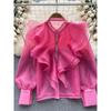 Fairy Style Ruffles Mesh Fancy Long Sleeves Shirt