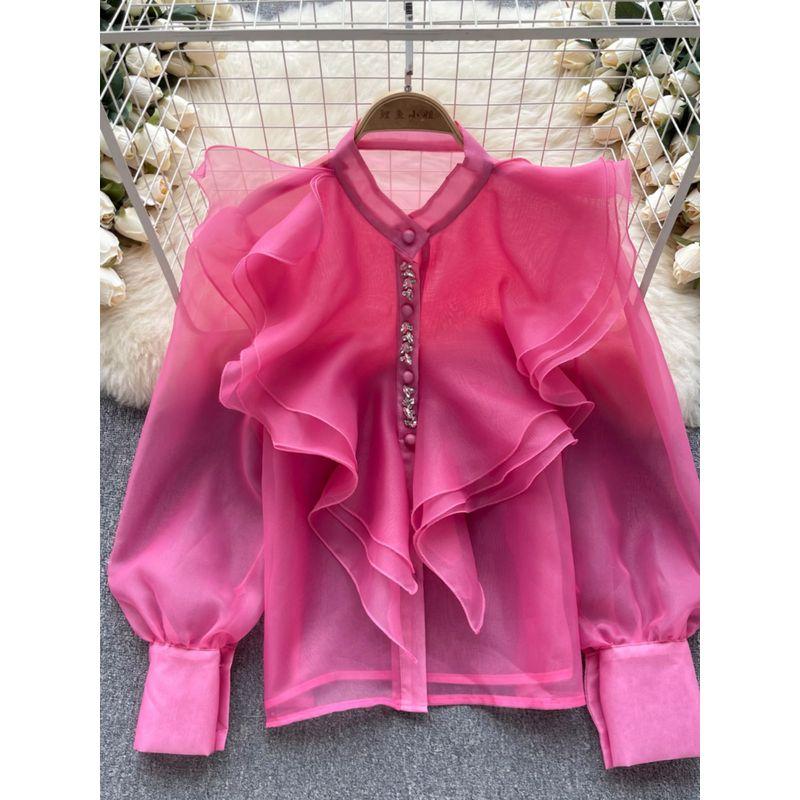 Fairy Style Ruffles Mesh Fancy Long Sleeves Shirt