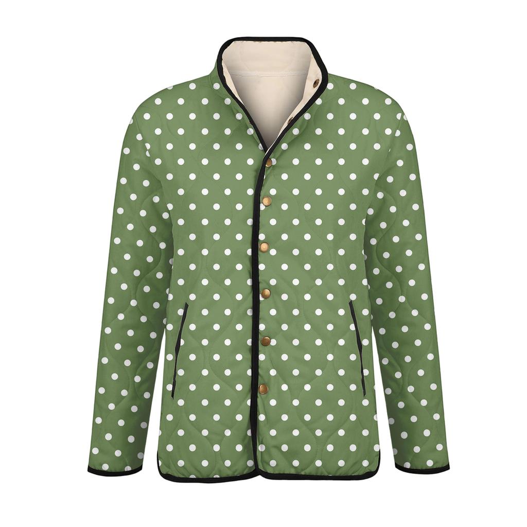 Dámská bavlněná bunda s květinovým potiskem, stojáčkem, plisováním, dlouhým rukávem a zapínáním na knoflíky