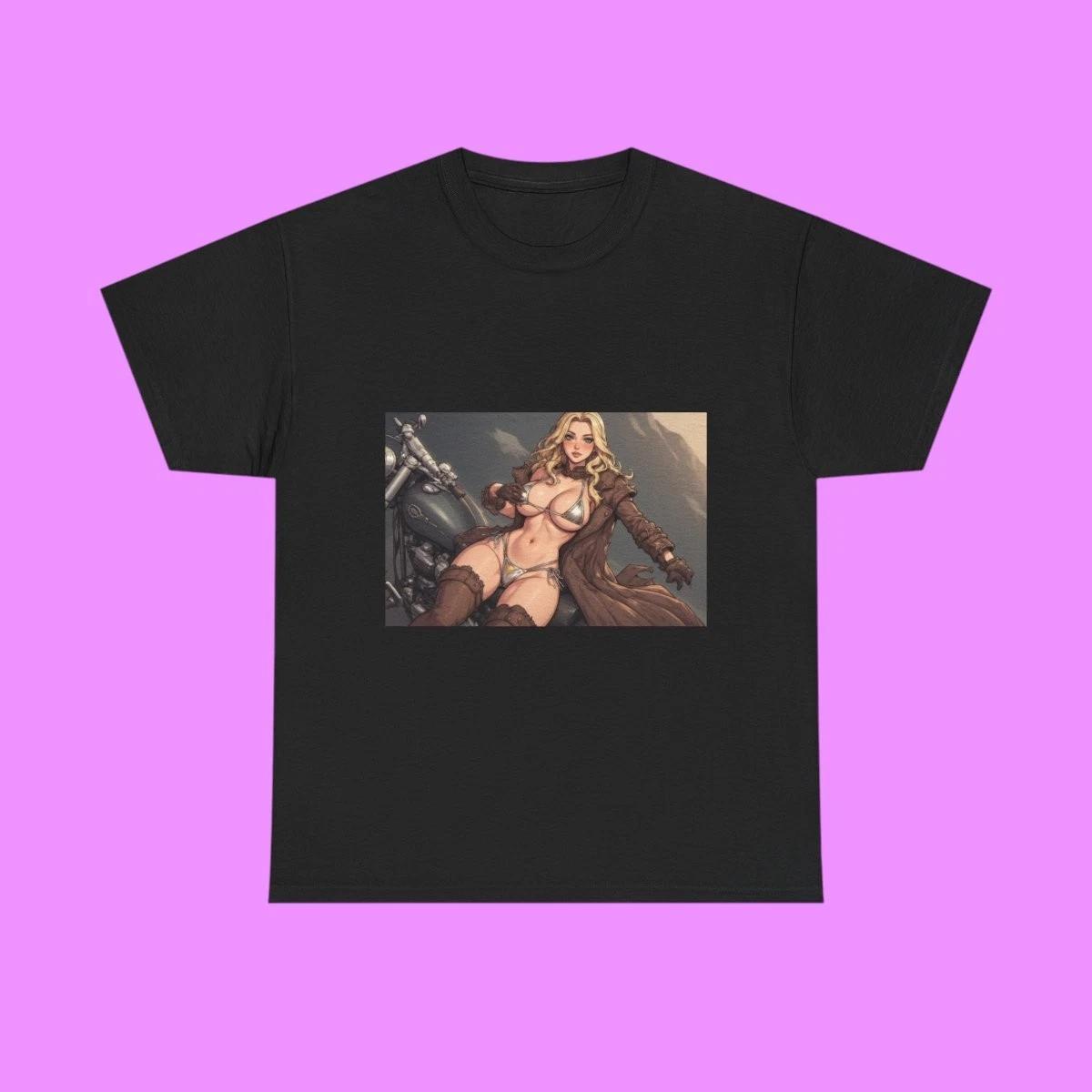 Pin-Up Biker Babe Tee | Retro Motorcycle Art Vintage Style Graphic Shirt S