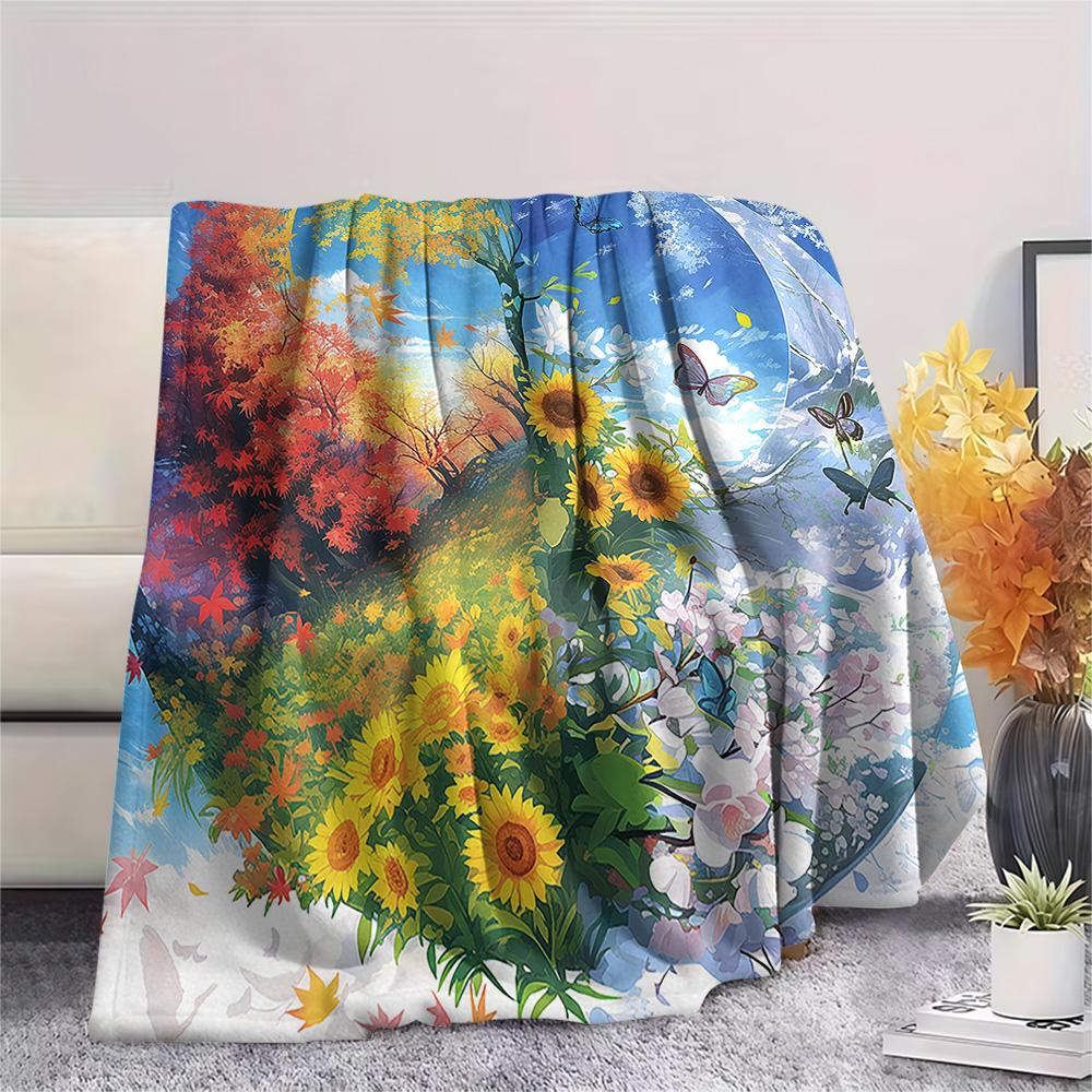 

Flower Print Flannel Blanket, High quality Comfortable for All Seasons, Home Decor, Warmth and Comfort, Perfect for Christmas Gifts 80cm x 120cm