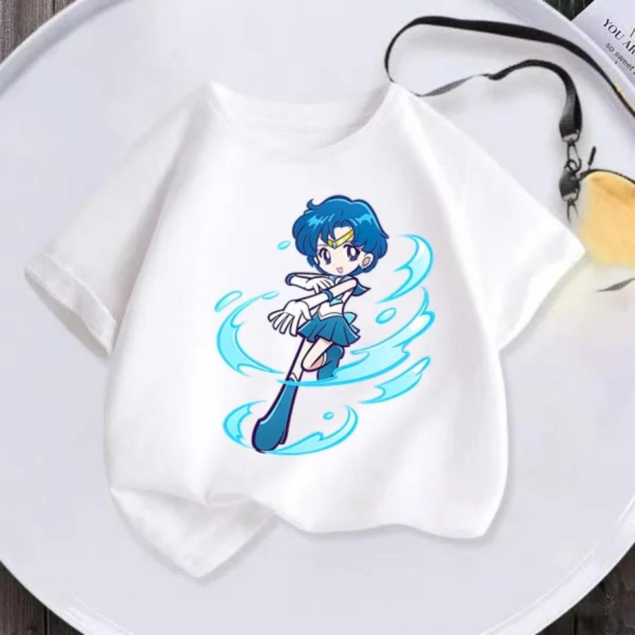 Summer New Kids T-shirt Anime Sailor Moon Girl T-shirt Fashion Cute Girl Anime Harajuku Style Short Sleeve T-shirt Top