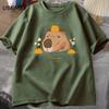 Capybara Swimming with Oranges Tshirts Oversize T Shirt Unisex Cotton Shrot Sleeve Cartoon Animal Tshirt Round Neck Top Clothes
