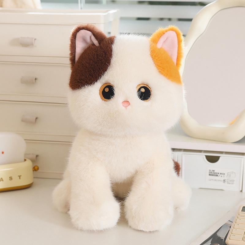 Cute Cat Plush Toy Trio: Siamese, Black, and Calico Soothing Dolls for Kids