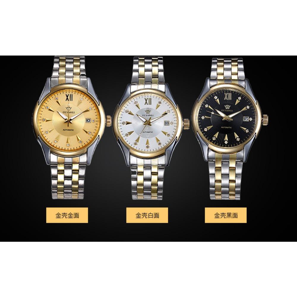 OUYAVEI Herren Automatische Mechanische Uhr Kalender Diamant-Inlay Leuchtend Edelstahl Business Armbanduhr