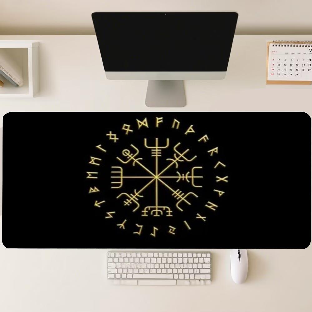 Viking Vegvisir Rune Norrena Dorata Arte Tappetino Mouse da Gioco Grande Antiscivolo Gomma Tappetino da Scrivania Per Laptop Tastiera Ufficio Casa Spazio di Lavoro